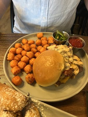 Smash burger with sweet potato fries