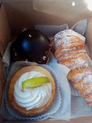 Key lime torte,lobster tail and a cappuccino mousse bomb...yum