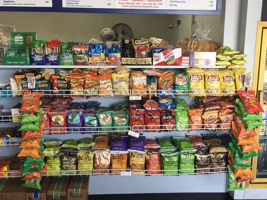 Here at sandwich stop Deli we provide over 30 different varieties of chips!!