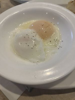 One overcooked egg. One undercooked egg.