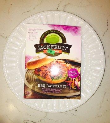 Jackfruit in BBQ flavor - vegan imitation meat that is SOY & GLUTEN FREE. Amazing! They have other flavors too. This saves so much time!