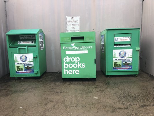 Recycle bins for books and textiles (accessible 24/7)