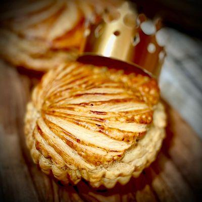 Galette des rois, or king cake--two circles of buttery puff pastry filled with sweet, creamy frangipane