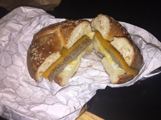 Pork & pretzel bagel