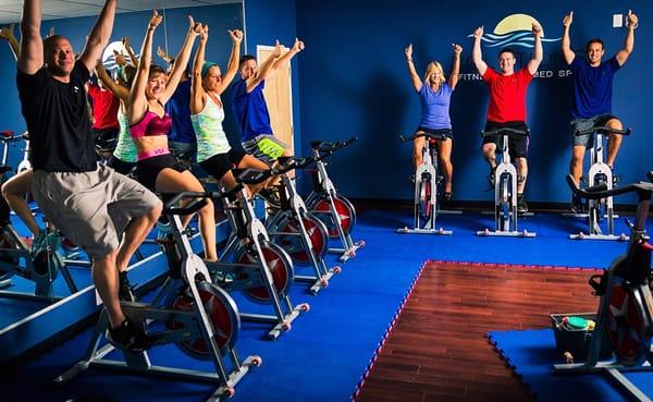 Schedule one of our cycle classes for muscle tone, cardio health, and great fun!