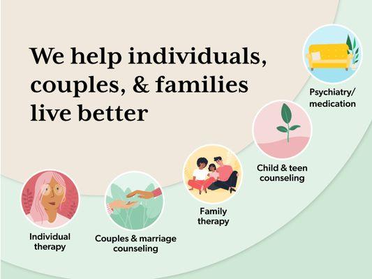 We help individuals, couples, children, teens, and families live better. Start therapy or psychiatry with Thriveworks.