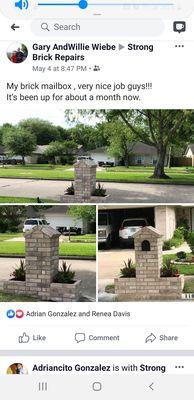 Beautiful brick mailbox,,out most sold brick mailbox. Thank you H-town followers