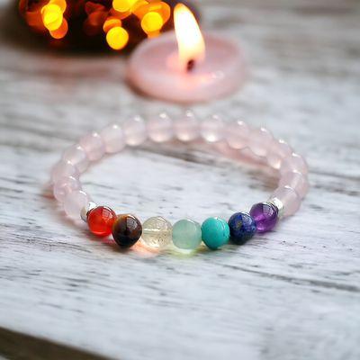 Rose Quartz 7 chakra bracelet for self confidence and self love healing