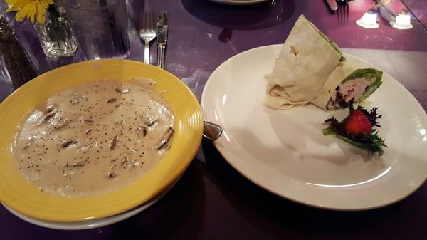 Mushroom soup and berry turkey wrap