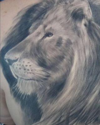 Larger lion head on a chest. 1 session, 2 hours