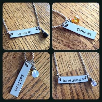 "Express Yourself" Necklace handstamped w/semi precious gemstones custom ordered to any word or short phrase you choose