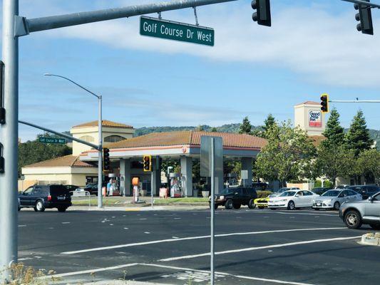 Gas station as seem from across the street