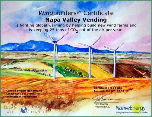 We've been purchasing wind energy credits to offset our Carbon Emmissions since July 2008.  We offset 25 tons of CO2 each month.