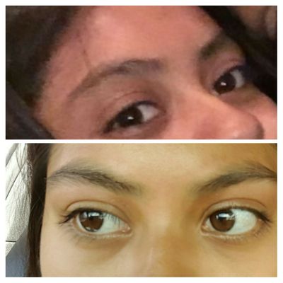 On top how my brows looked before I went in , bottom after, there is no difference