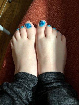 Blue Pedicure with stamps