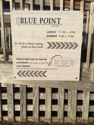 Hours for The Back Bar & The Blue Point