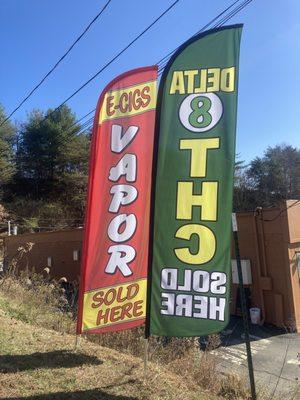 Flags at corner by Waffle House Entrance Mars Hill, NC.   We are located behind Waffle House.