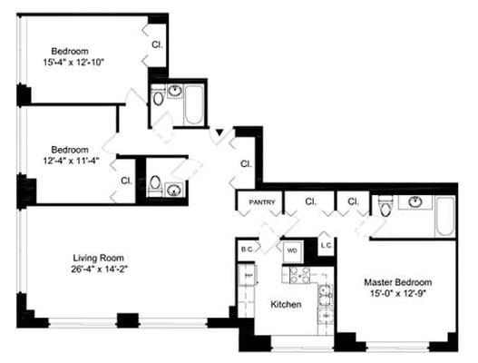 Tribeca Bridge Tower - Luxury Apartment Rentals in NYC - 3 BR floorplan