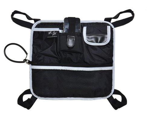 Reflective tote with multiple pockets to attach to wheelchairs and walkers