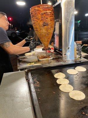 Handmade tortillas and trompo