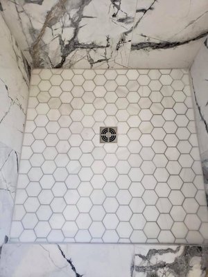 Hexagon marble shower floor