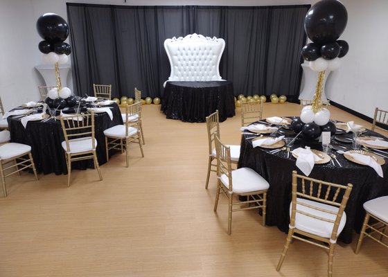 Black, gold and white decor.