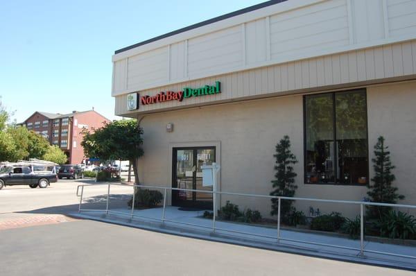 Parking lot entrance at North Bay Dental San Rafael.