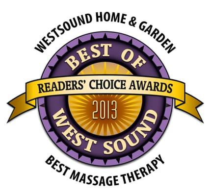 West Sound Home and Garden Magazine "Best of West Sound 2013" Best Massage Therapy Award