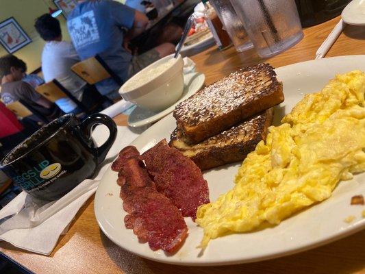 Cinnamon Swirl French Toast with a side of grits