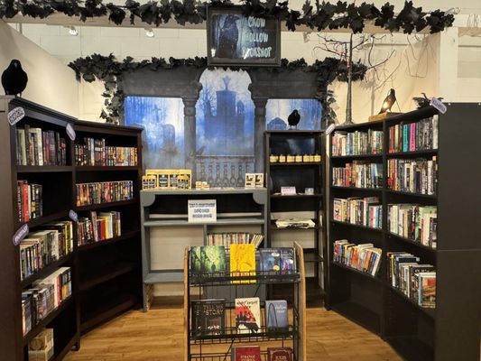 My cozy, spooky bookshop on the back wall of Lone Star Mercantile!  More books and spooky items added weekly!