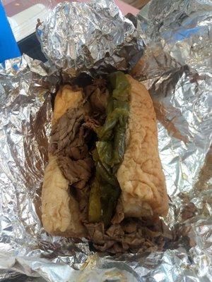 Italian beef unwrapped with sweet peppers