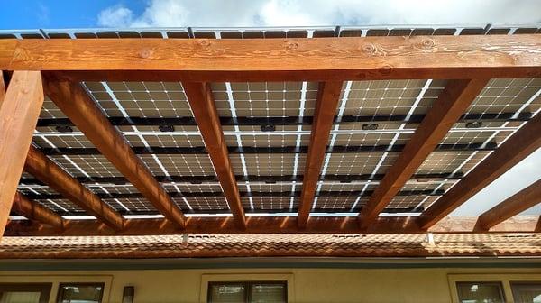 Solar PV patio trellis on a residential property