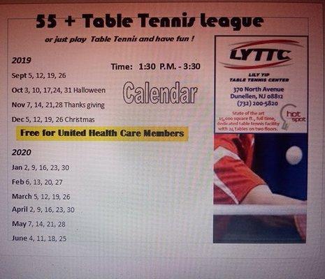 Thursday Table Tennis League 1 p.m. to 3 P.m