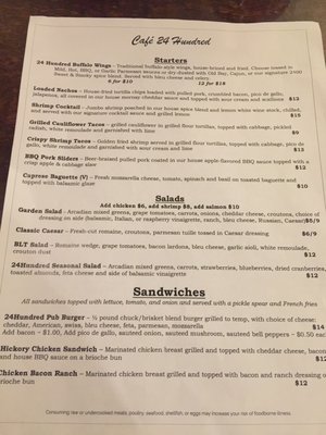 Menu as of September 2021