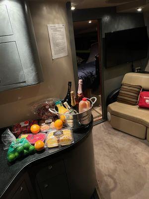 snacks and drinks inside the boat for guests.