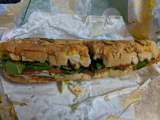 Foot long sweet onion chckn teriyaki on cheddar jalapeno bread