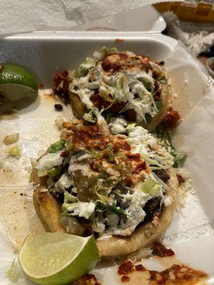 Sopes with chorizo and carne.