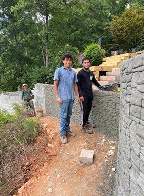 Retaining wall with stamped concrete-work in progress