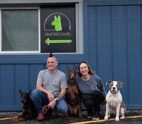 Owners Annie & Michael with their dogs