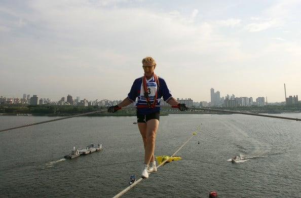 Moody Street Circus Co-Founder Sacha Pavlata crosses a 1 km High Wire over the Hangang River in Seoul, South Korea