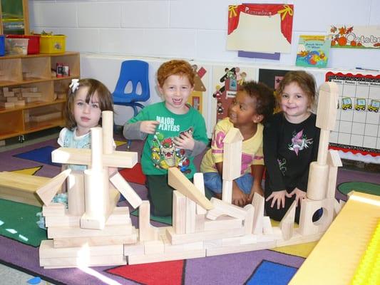 Children creating with blocks.