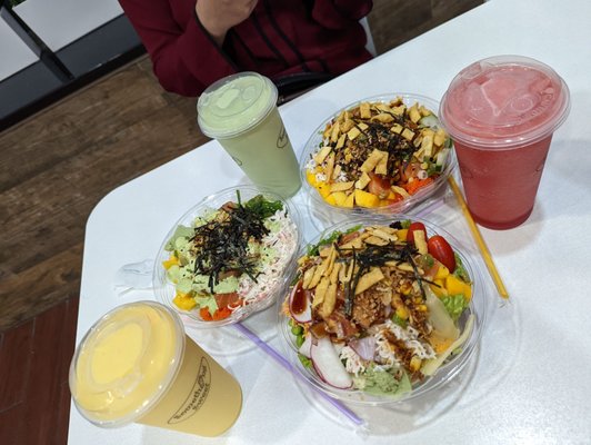 Customized salmon bowls, mango shake, avocado shake, watermelon smoothie