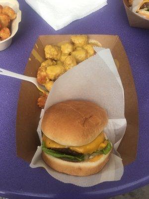 Old fashioned cheese- not burger with cheesy tots