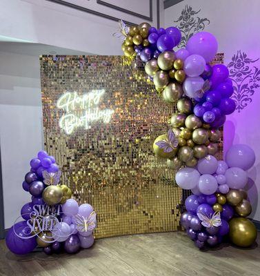 Shimmer wall purple gold sweet 16 background