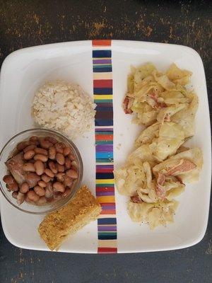 Giant purchase: My comfort food; Jiffy cornbread, goya pinto beans with pork neckbone, brown rice, and cabbage sauteed in low sodium bacon.