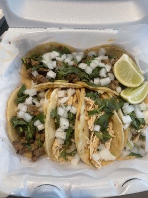 Chicken and beef street tacos