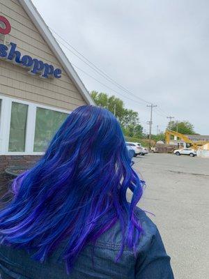 blue hair done by Gina