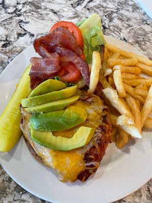 Chicken BBQ club with avocado & fries