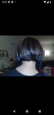 Inverted Bob with extentions in front and hilites foiled .