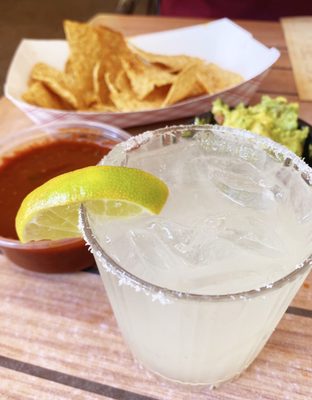 Chips, house made salsa, guacamole and margarita